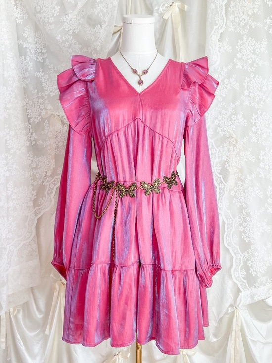 Umgee Dresses & Skirts - Umgee Pink Glowy Ruffle Sleeve Mini Dress – Fairycore Prairie Babydoll Dress